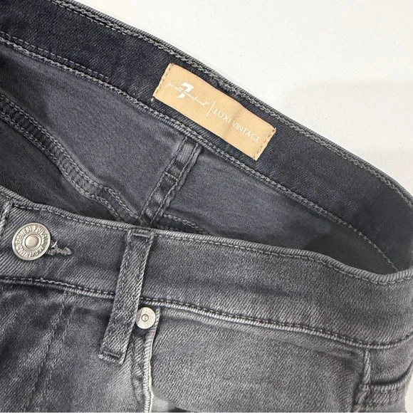 7 For All Mankind High Waist Slim Kick Fray Hem Jeans Luxe Vintage Cher Grey 26 - Picture 8 of 14